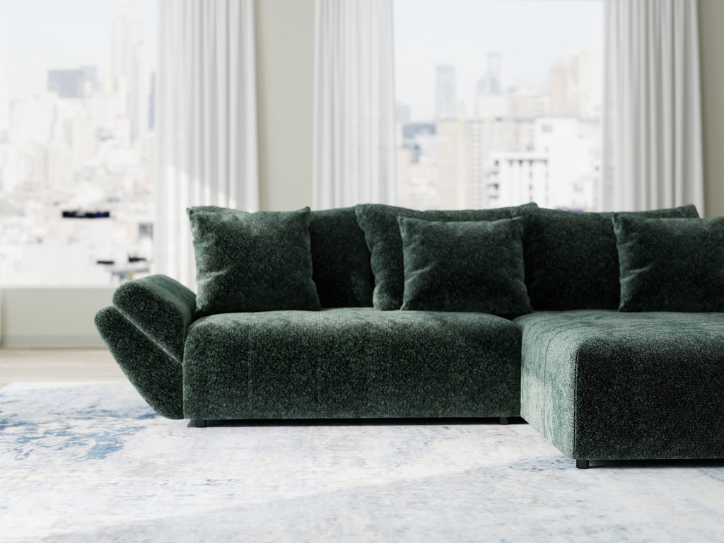 Colțar extensibil dumonde cu ladă de depozitare si sezut confortabil din spuma high-density, Berlin Euphoria Verde 280x185 cm II