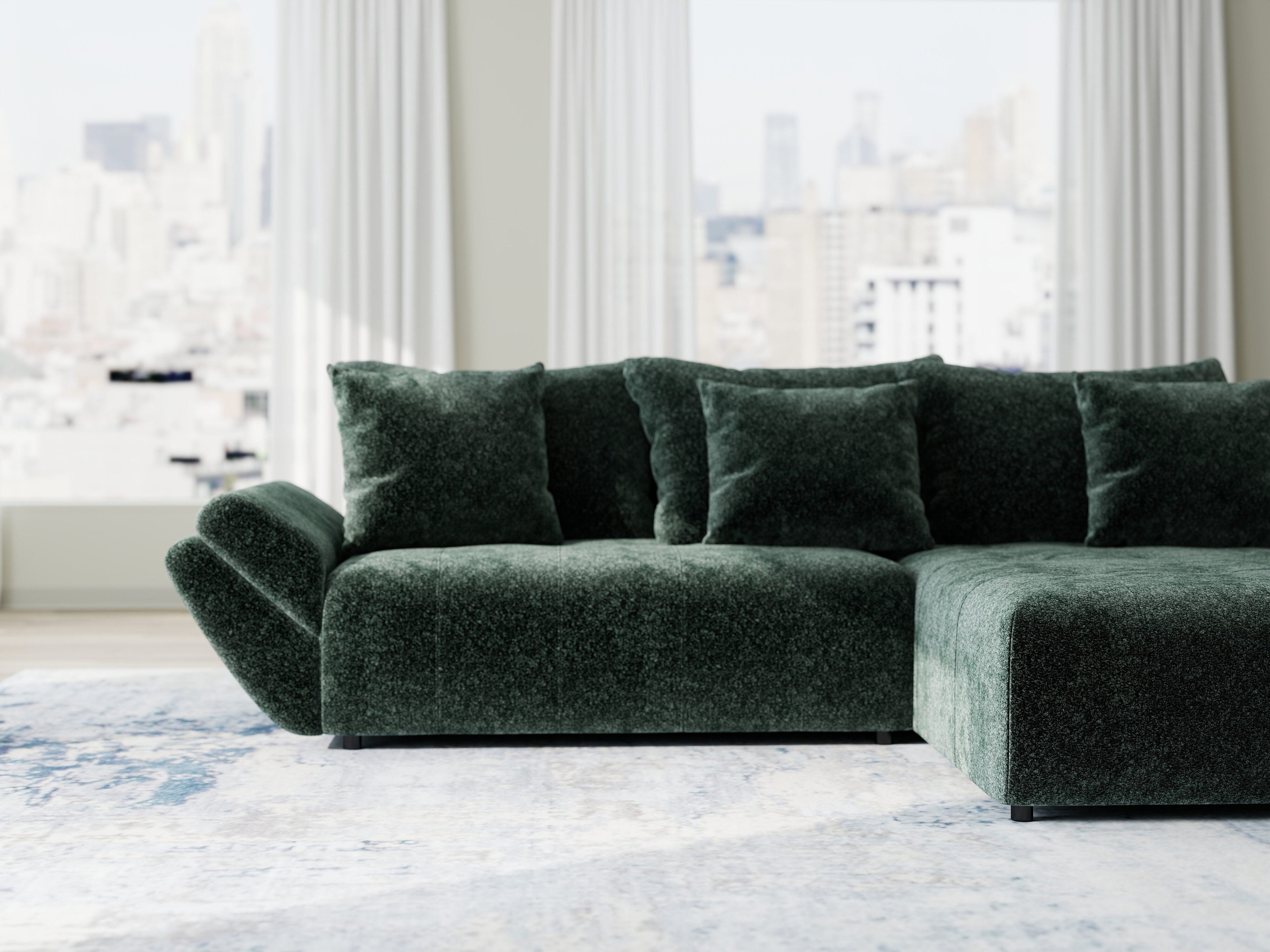 Colțar extensibil dumonde cu ladă de depozitare si sezut confortabil din spuma high-density, Berlin Euphoria Verde 280x185 cm II