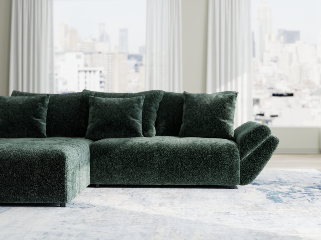 Colțar extensibil dumonde cu ladă de depozitare si sezut confortabil din spuma high-density, Berlin Euphoria Verde 280x185 cm
