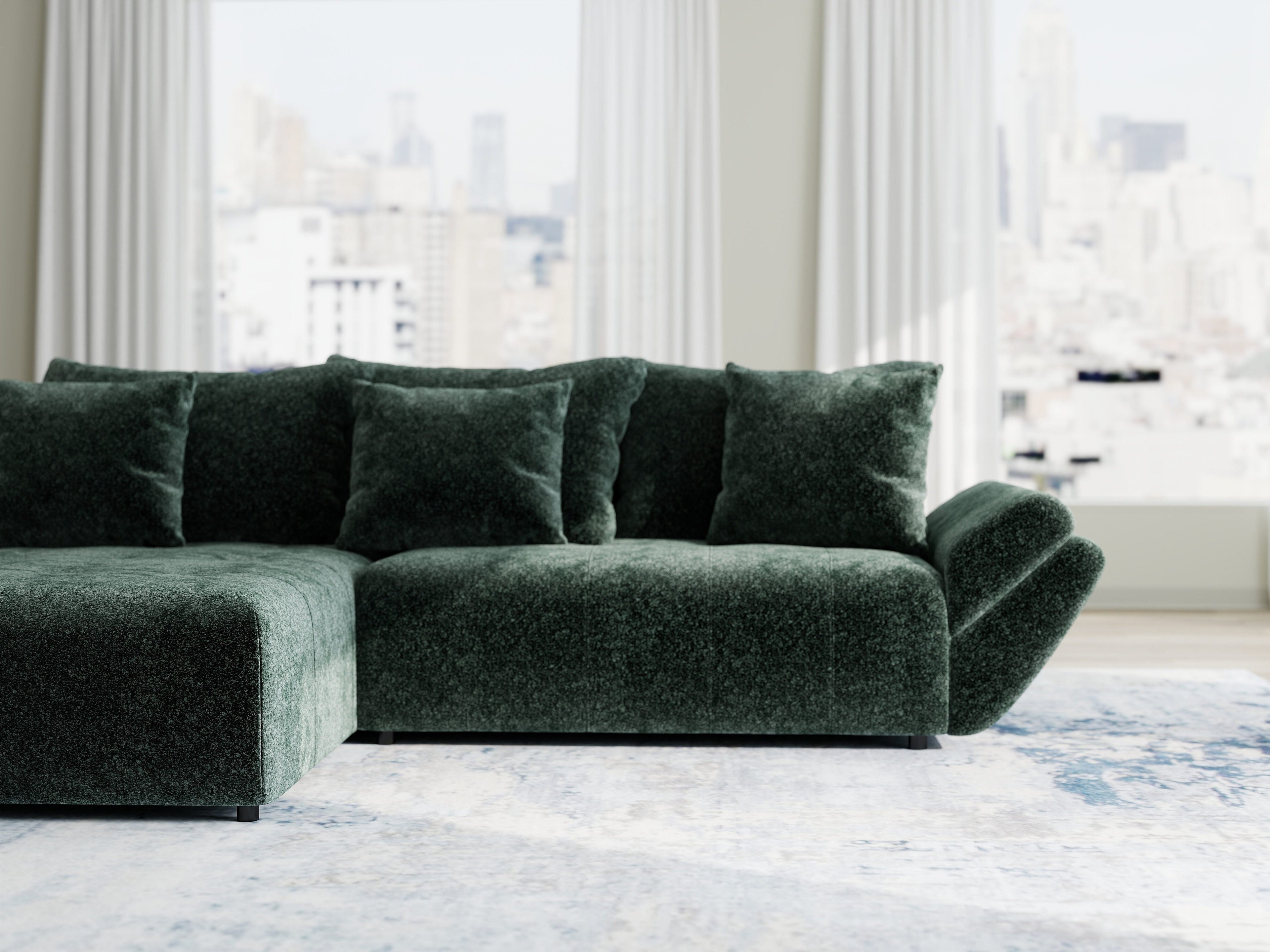 Colțar extensibil dumonde cu ladă de depozitare si sezut confortabil din spuma high-density, Berlin Euphoria Verde 280x185 cm