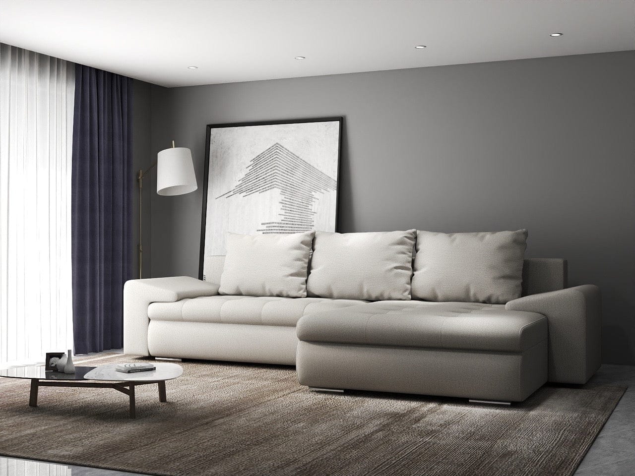 Colțar extensibil dumonde cu ladă de depozitare si sezut confortabil din spuma high-density, Leonardo Enjoy Bej 260x185 cm II