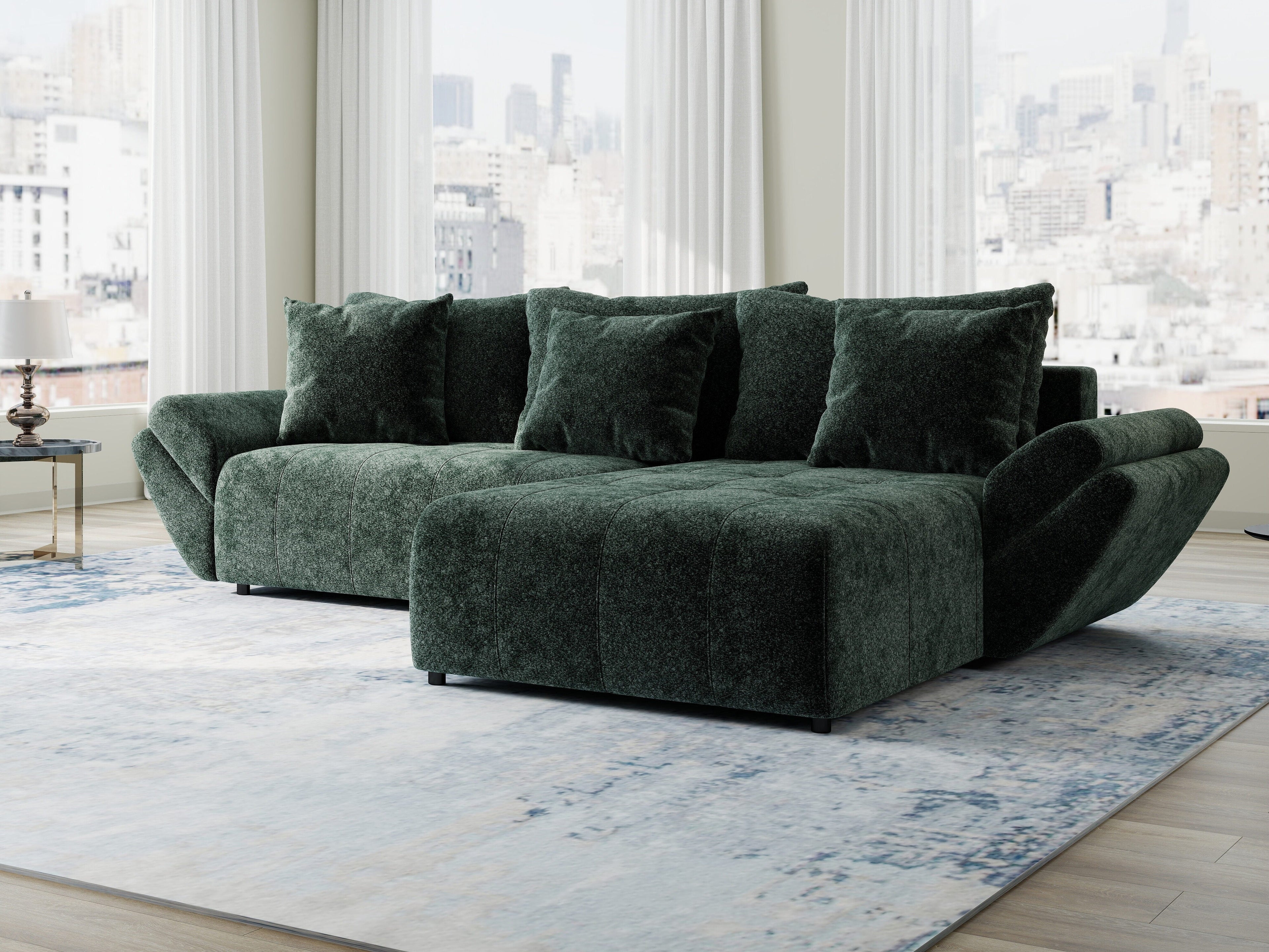 Colțar extensibil dumonde cu ladă de depozitare si sezut confortabil din spuma high-density, Berlin Euphoria Verde 280x185 cm II