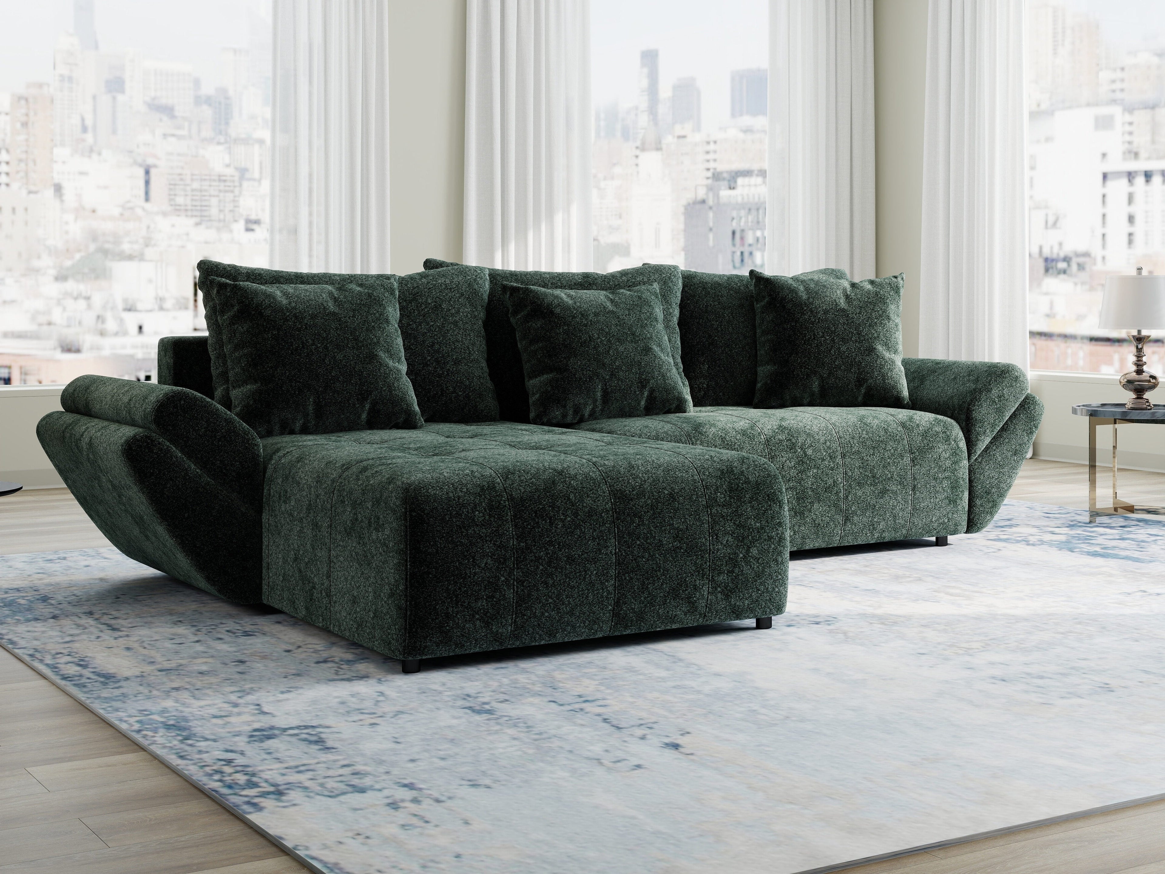 Colțar extensibil dumonde cu ladă de depozitare si sezut confortabil din spuma high-density, Berlin Euphoria Verde 280x185 cm