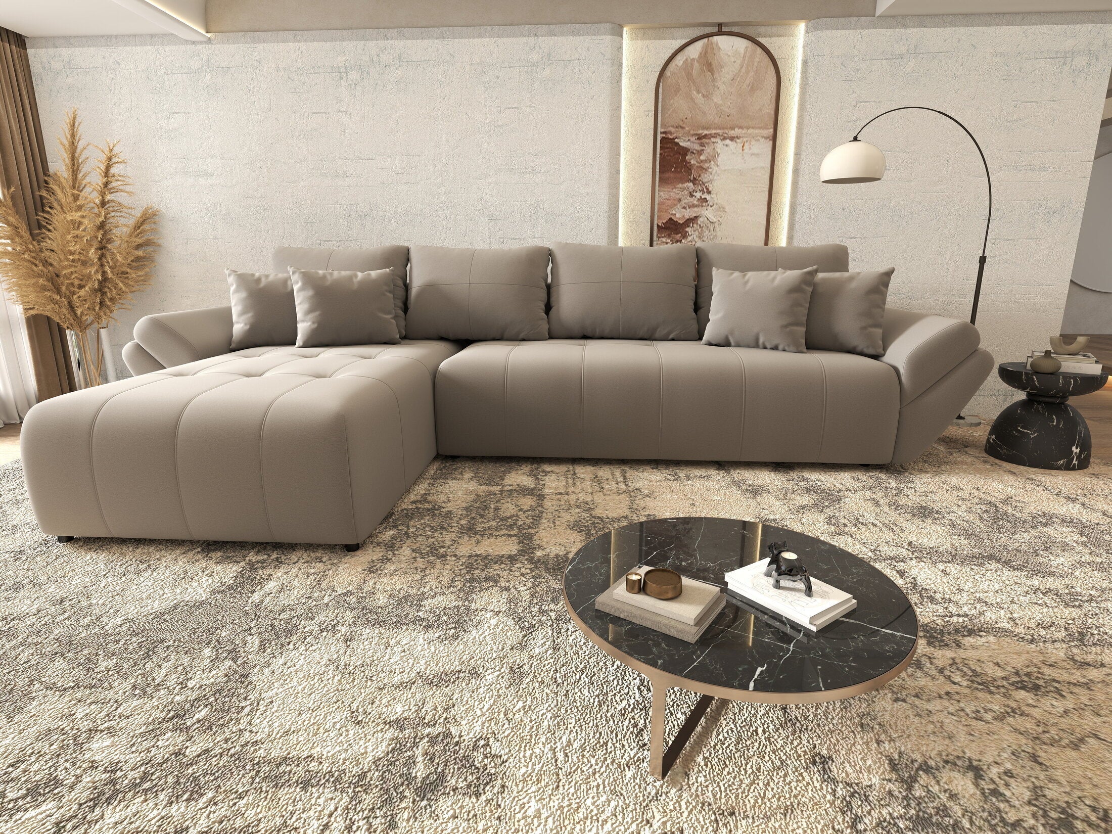 Colțar extensibil dumonde cu ladă de depozitare si sezut confortabil din spuma high-density, Berlin XL Royal Gri 350x185 cm