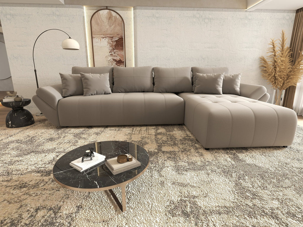 Colțar extensibil dumonde cu ladă de depozitare si sezut confortabil din spuma high-density, Berlin XL Royal Gri 350x185 cm II