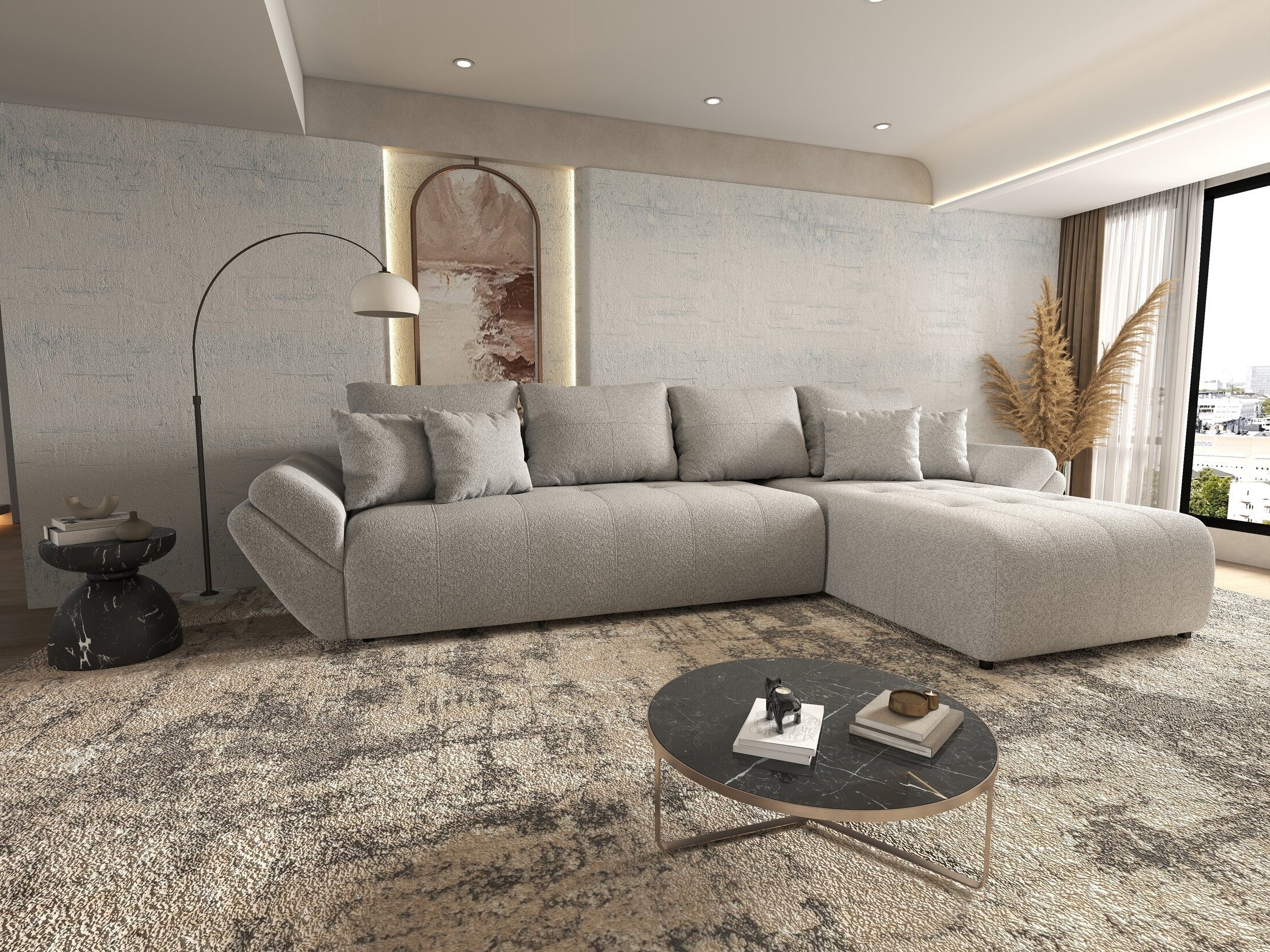 Colțar extensibil dumonde cu ladă de depozitare si sezut confortabil din spuma high-density, Berlin XL Euphoria Dove 350x185 cm II