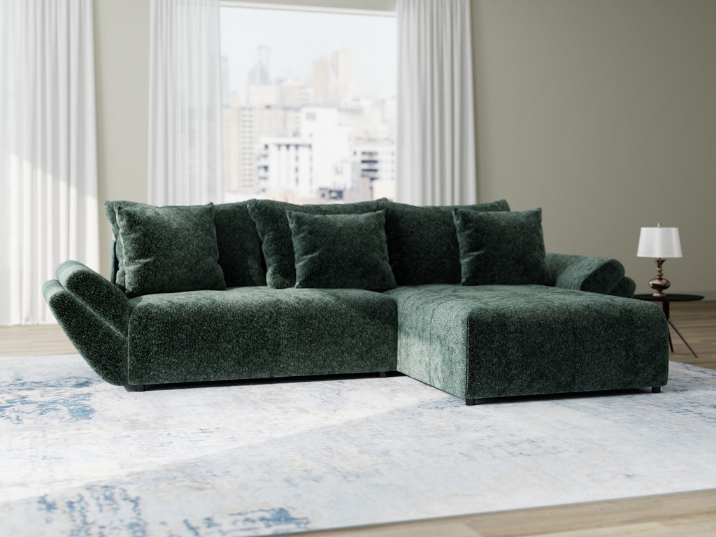 Colțar extensibil dumonde cu ladă de depozitare si sezut confortabil din spuma high-density, Berlin Euphoria Verde 280x185 cm II
