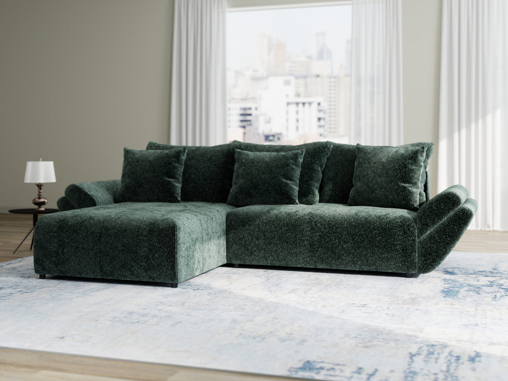 Colțar extensibil dumonde cu ladă de depozitare si sezut confortabil din spuma high-density, Berlin Euphoria Verde 280x185 cm