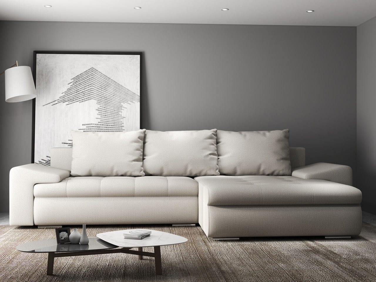 Colțar extensibil dumonde cu ladă de depozitare si sezut confortabil din spuma high-density, Leonardo Enjoy Bej 260x185 cm II