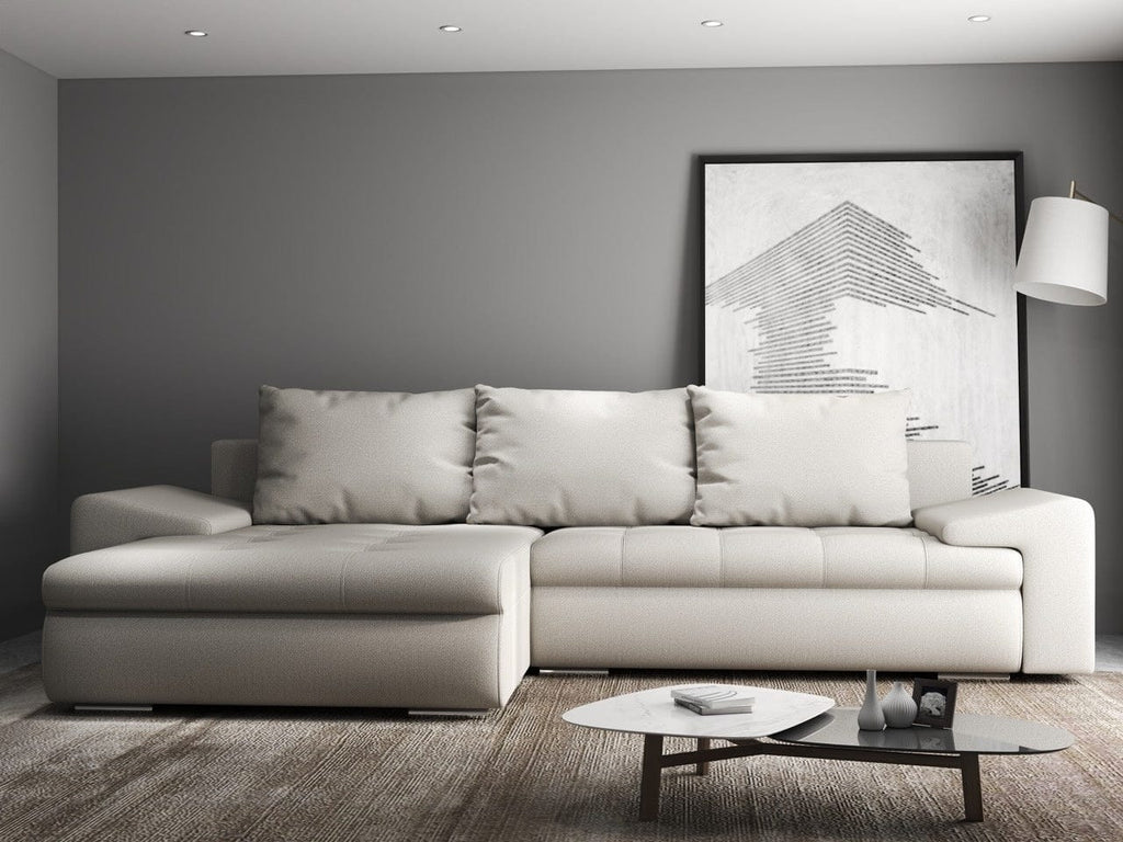 Colțar extensibil dumonde cu ladă de depozitare si sezut confortabil din spuma high-density, Leonardo Enjoy Bej 260x185 cm