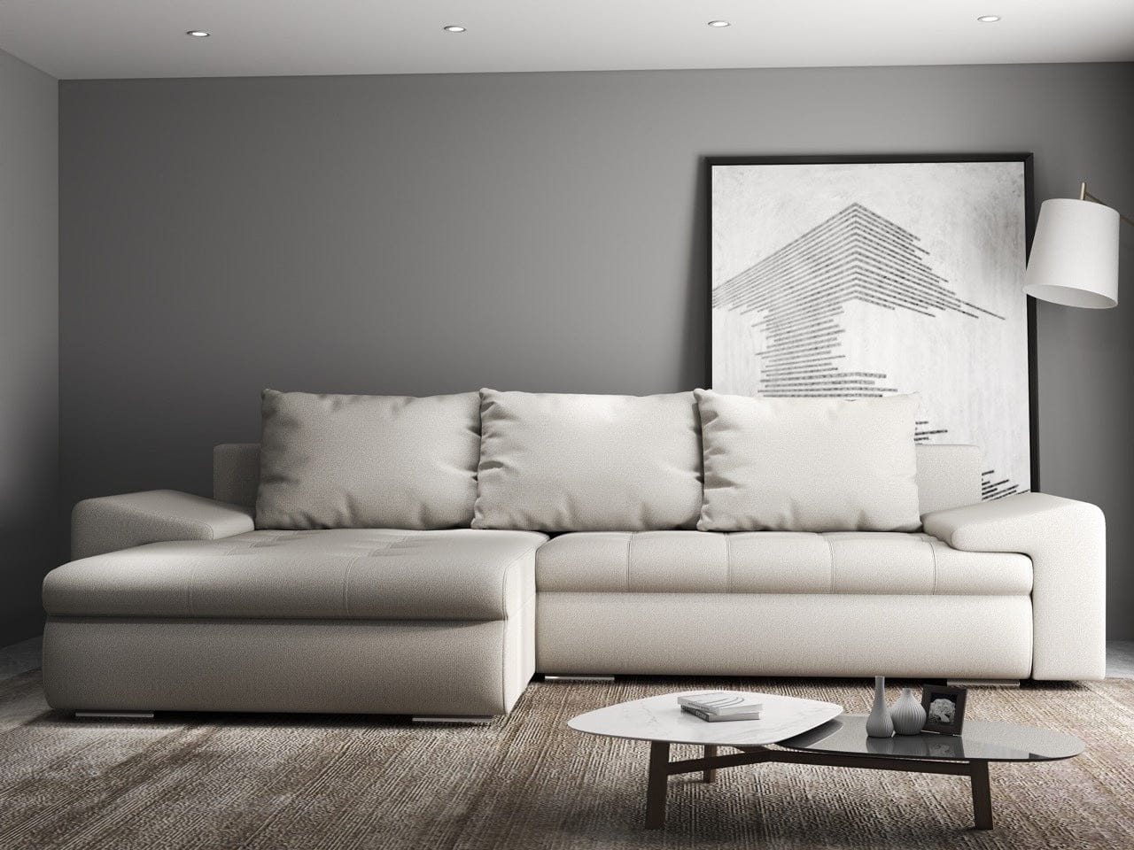 Colțar extensibil dumonde cu ladă de depozitare si sezut confortabil din spuma high-density, Leonardo Enjoy Bej 260x185 cm