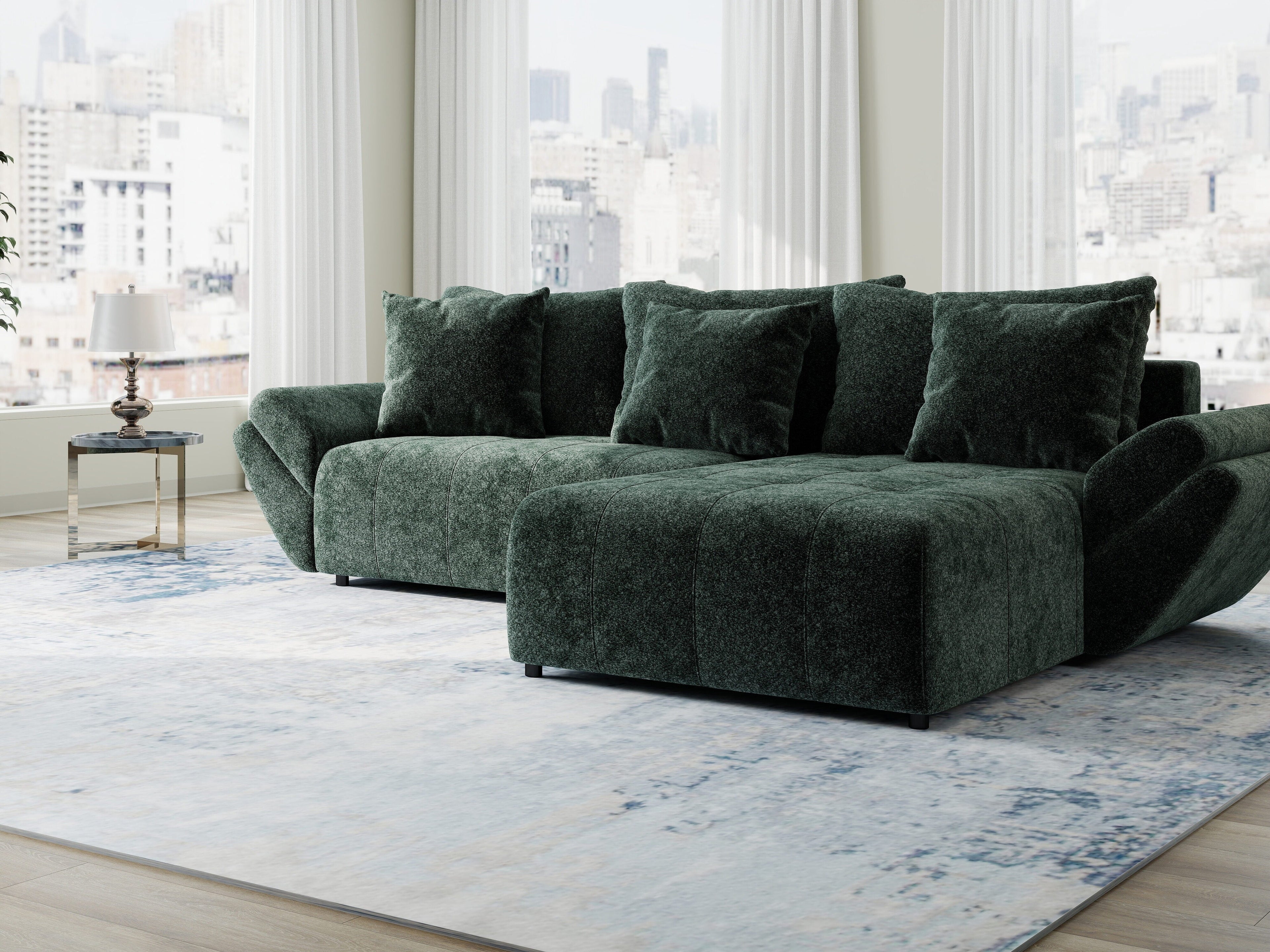 Colțar extensibil dumonde cu ladă de depozitare si sezut confortabil din spuma high-density, Berlin Euphoria Verde 280x185 cm II