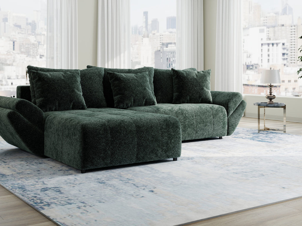 Colțar extensibil dumonde cu ladă de depozitare si sezut confortabil din spuma high-density, Berlin Euphoria Verde 280x185 cm