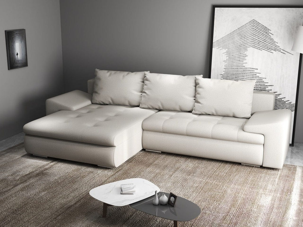 Colțar extensibil dumonde cu ladă de depozitare si sezut confortabil din spuma high-density, Leonardo Enjoy Bej 260x185 cm