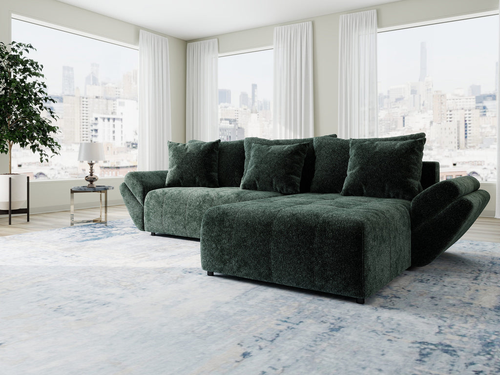 Colțar extensibil dumonde cu ladă de depozitare si sezut confortabil din spuma high-density, Berlin Euphoria Verde 280x185 cm II