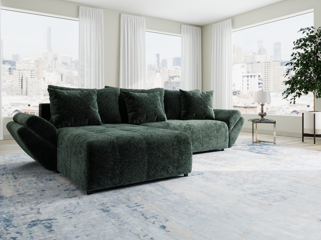 Colțar extensibil dumonde cu ladă de depozitare si sezut confortabil din spuma high-density, Berlin Euphoria Verde 280x185 cm