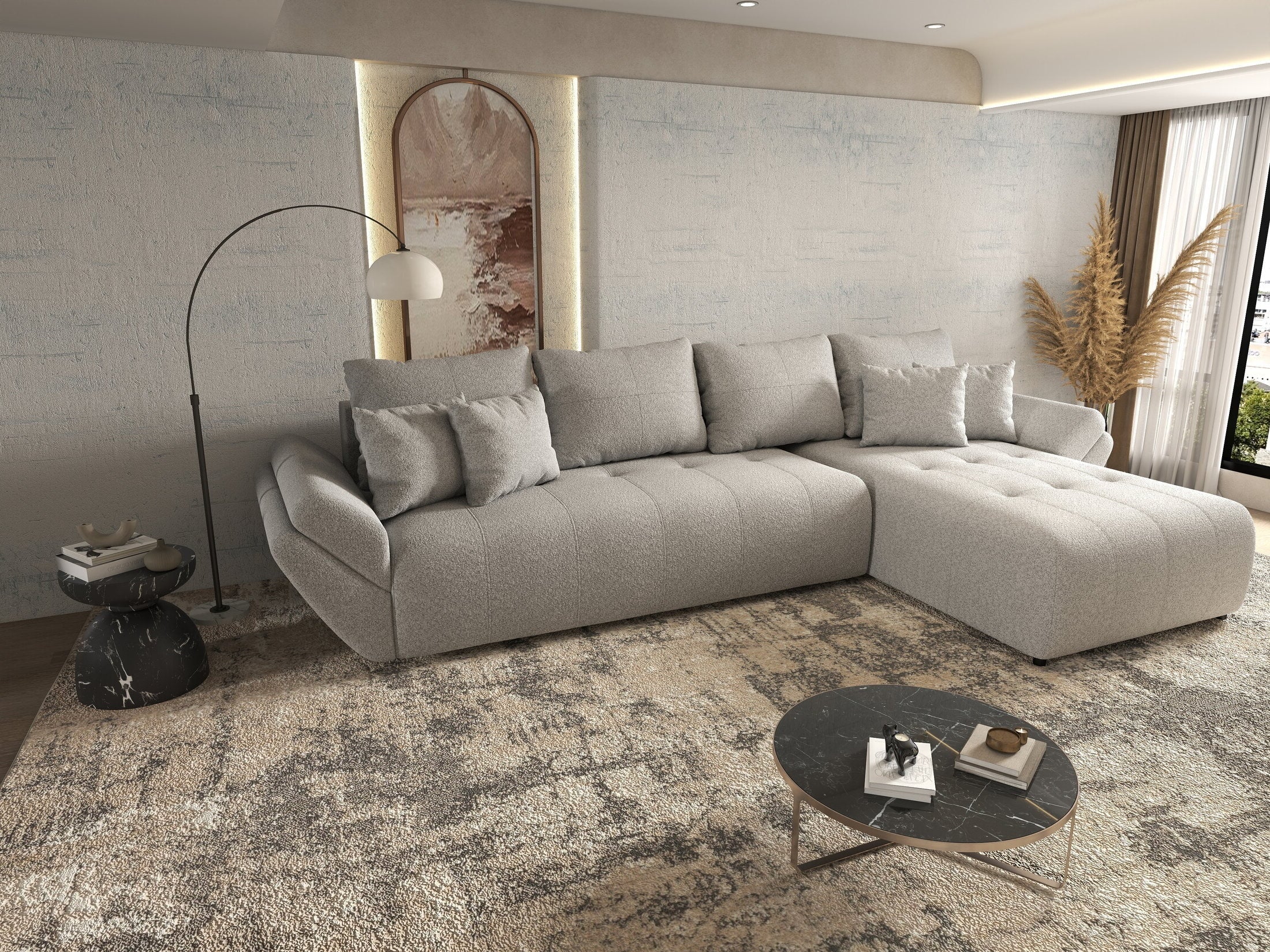 Colțar extensibil dumonde cu ladă de depozitare si sezut confortabil din spuma high-density, Berlin XL Euphoria Dove 350x185 cm II