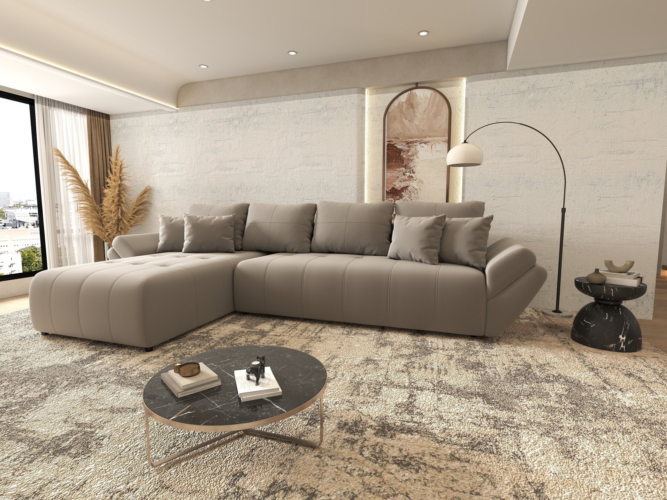 Colțar extensibil dumonde cu ladă de depozitare si sezut confortabil din spuma high-density, Berlin XL Royal Gri 350x185 cm
