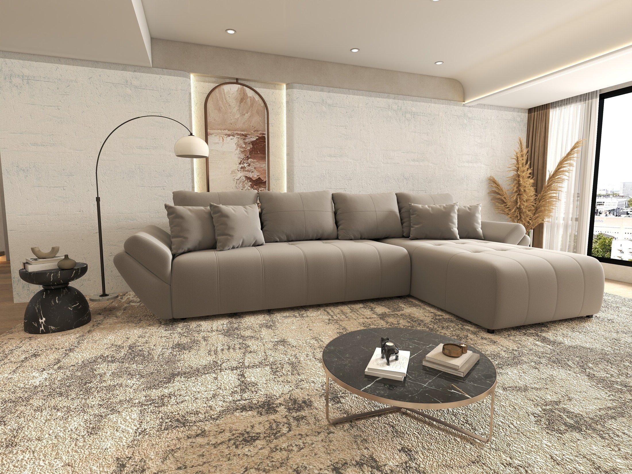 Colțar extensibil dumonde cu ladă de depozitare si sezut confortabil din spuma high-density, Berlin XL Royal Gri 350x185 cm II