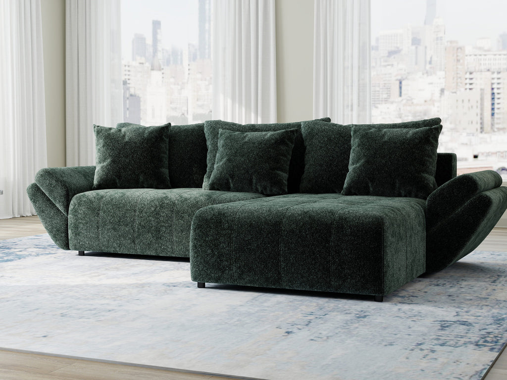 Colțar extensibil dumonde cu ladă de depozitare si sezut confortabil din spuma high-density, Berlin Euphoria Verde 280x185 cm II