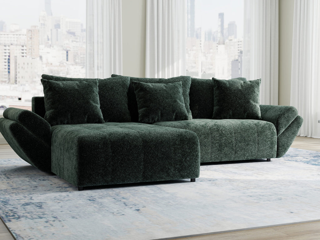 Colțar extensibil dumonde cu ladă de depozitare si sezut confortabil din spuma high-density, Berlin Euphoria Verde 280x185 cm