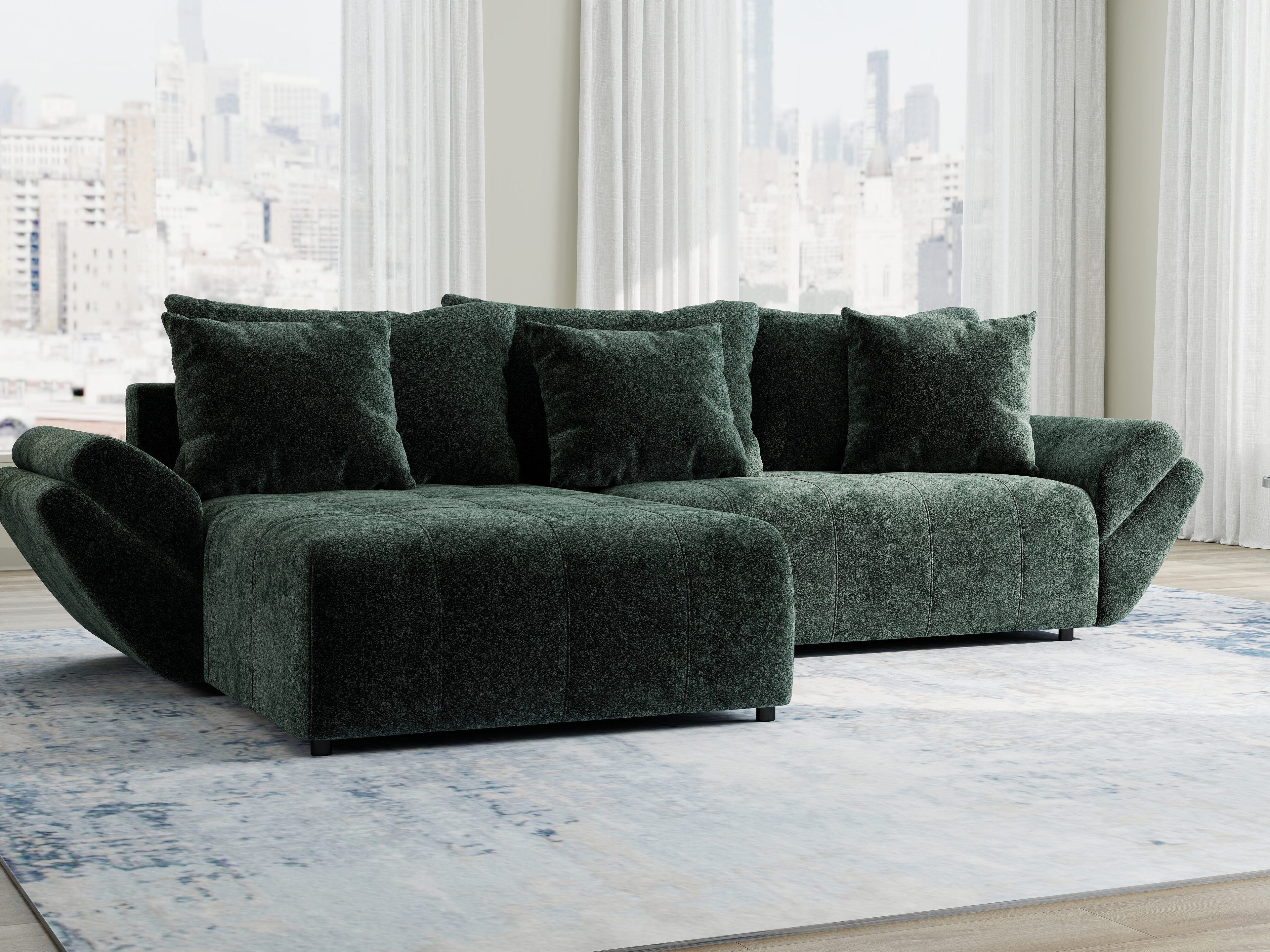 Colțar extensibil dumonde cu ladă de depozitare si sezut confortabil din spuma high-density, Berlin Euphoria Verde 280x185 cm