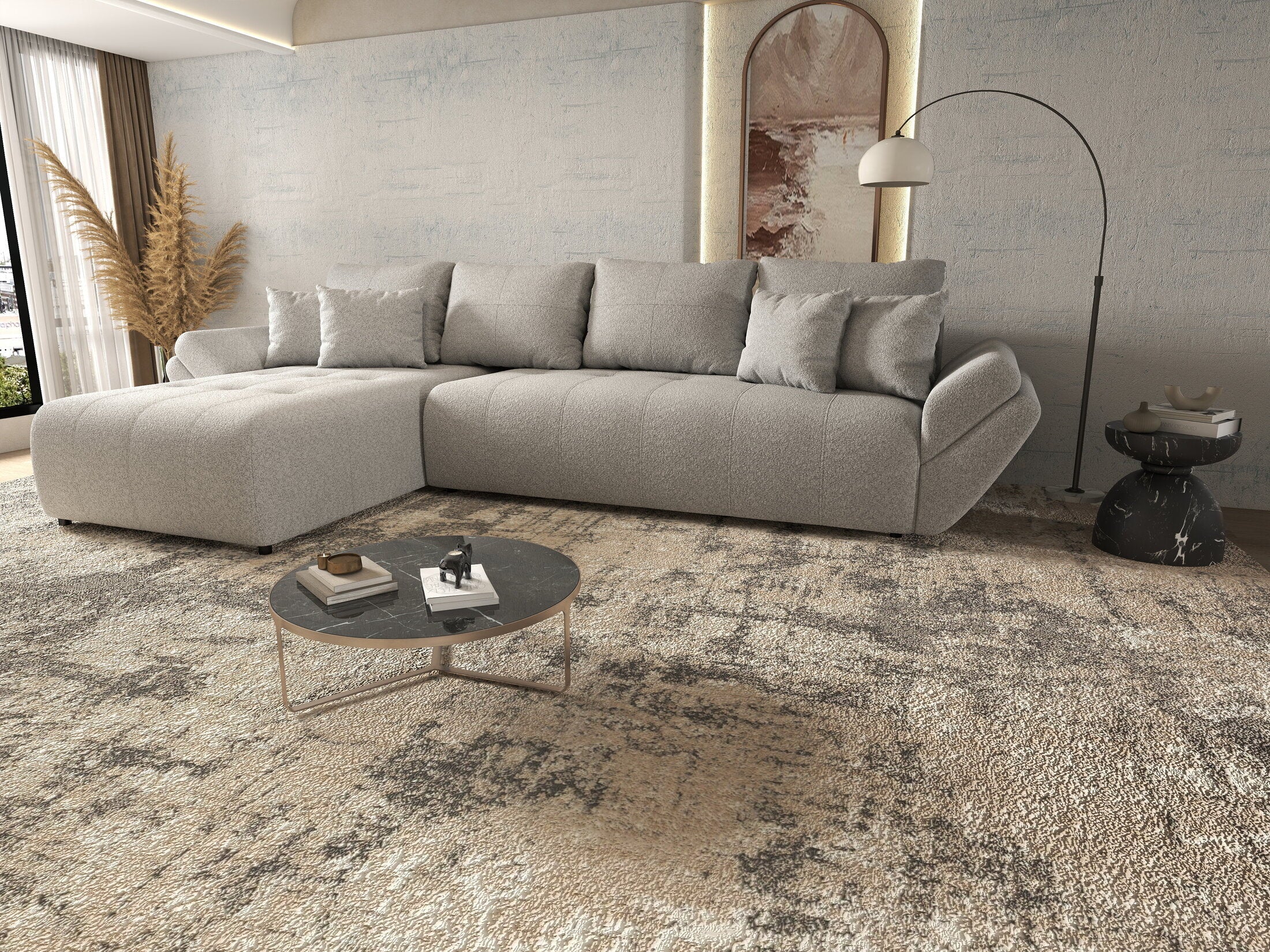 Colțar extensibil dumonde cu ladă de depozitare si sezut confortabil din spuma high-density, Berlin XL Euphoria Dove 350x185 cm