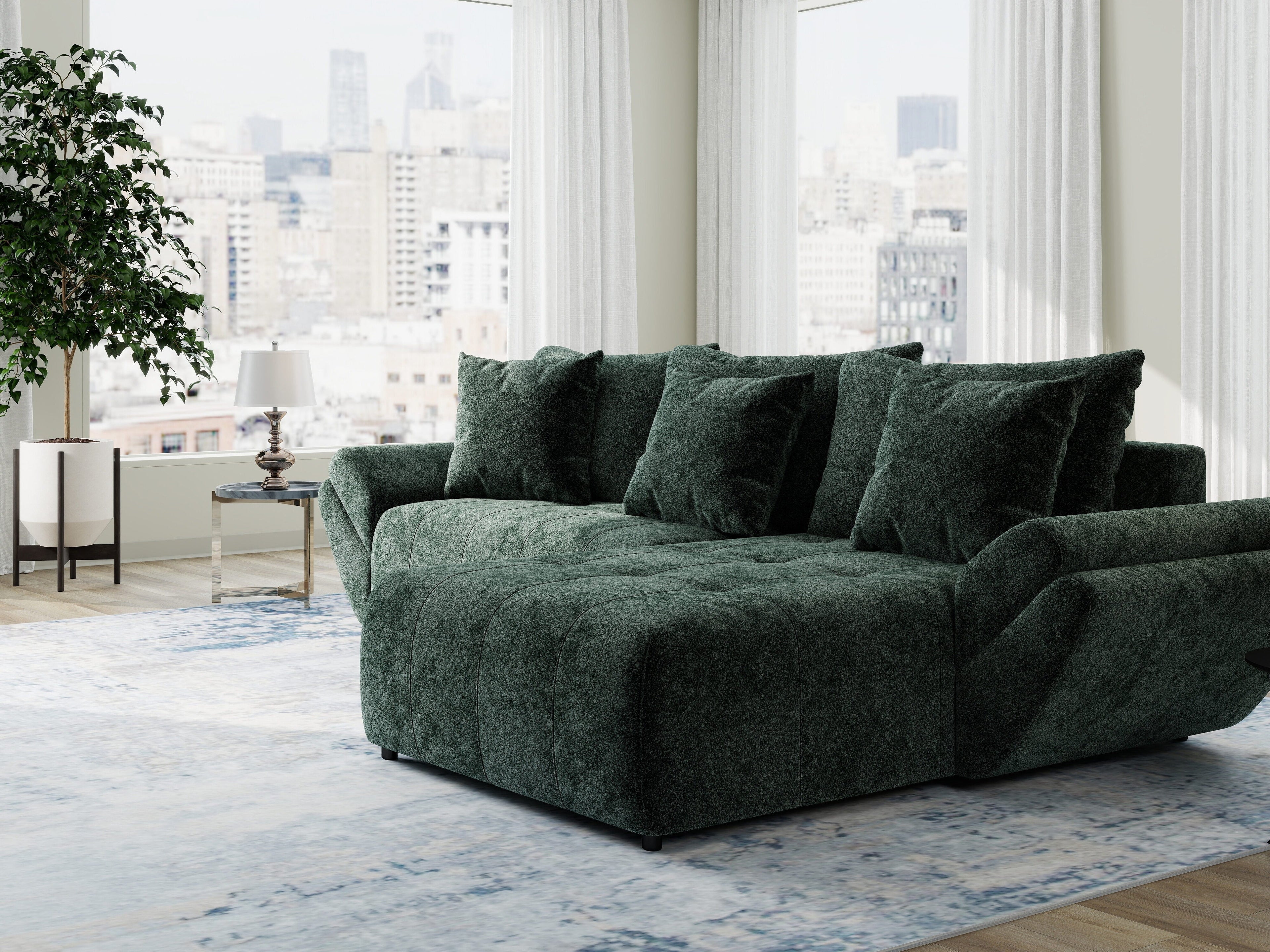Colțar extensibil dumonde cu ladă de depozitare si sezut confortabil din spuma high-density, Berlin Euphoria Verde 280x185 cm II