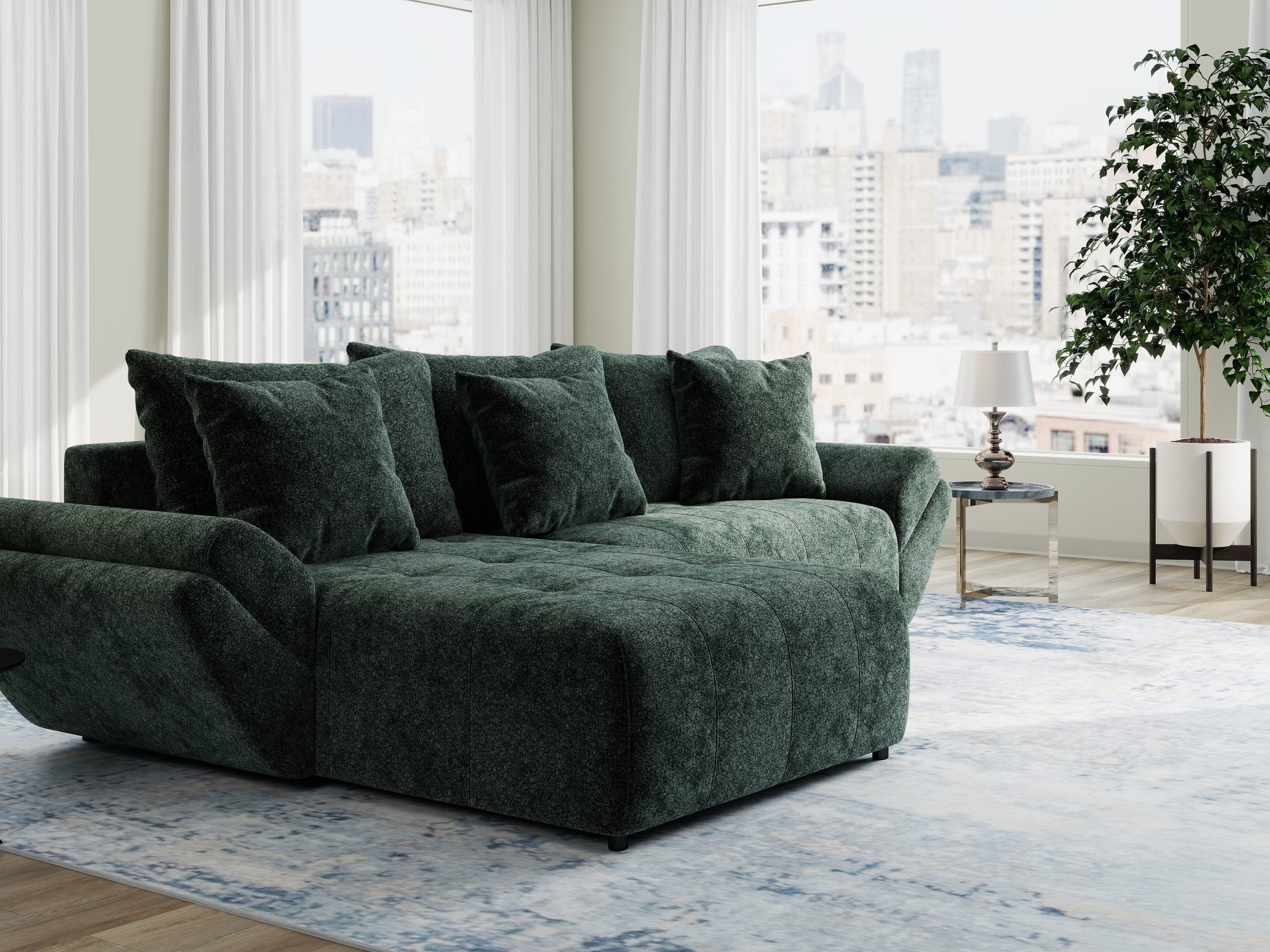 Colțar extensibil dumonde cu ladă de depozitare si sezut confortabil din spuma high-density, Berlin Euphoria Verde 280x185 cm