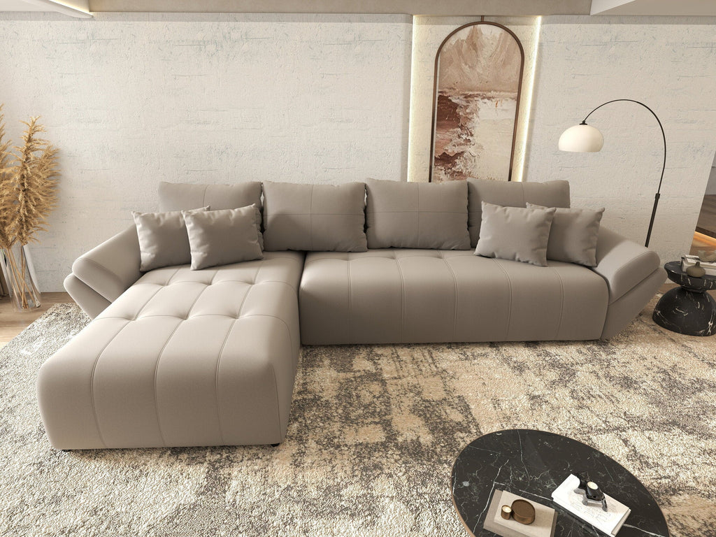 Colțar extensibil dumonde cu ladă de depozitare si sezut confortabil din spuma high-density, Berlin XL Royal Gri 350x185 cm