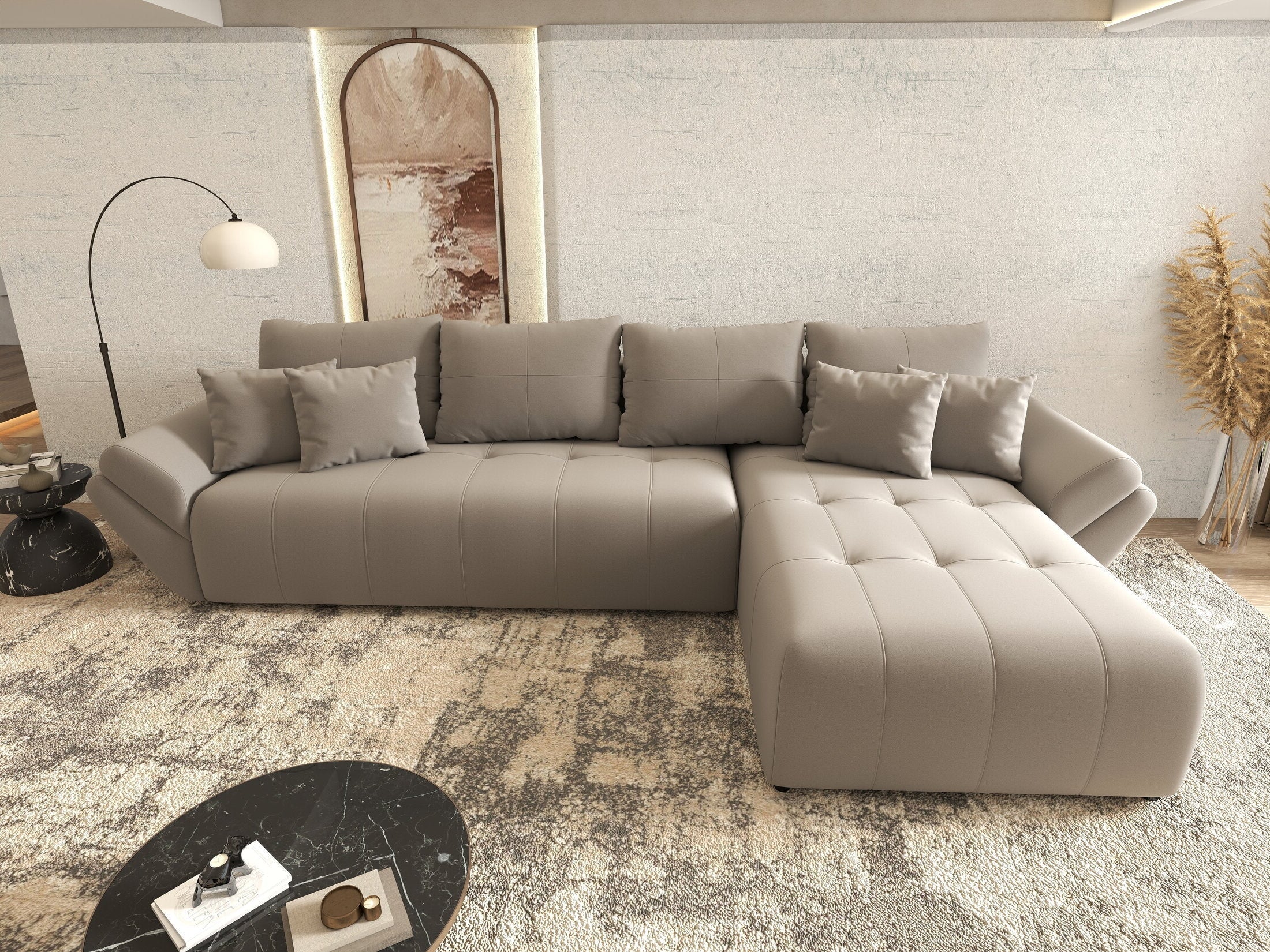 Colțar extensibil dumonde cu ladă de depozitare si sezut confortabil din spuma high-density, Berlin XL Royal Gri 350x185 cm II