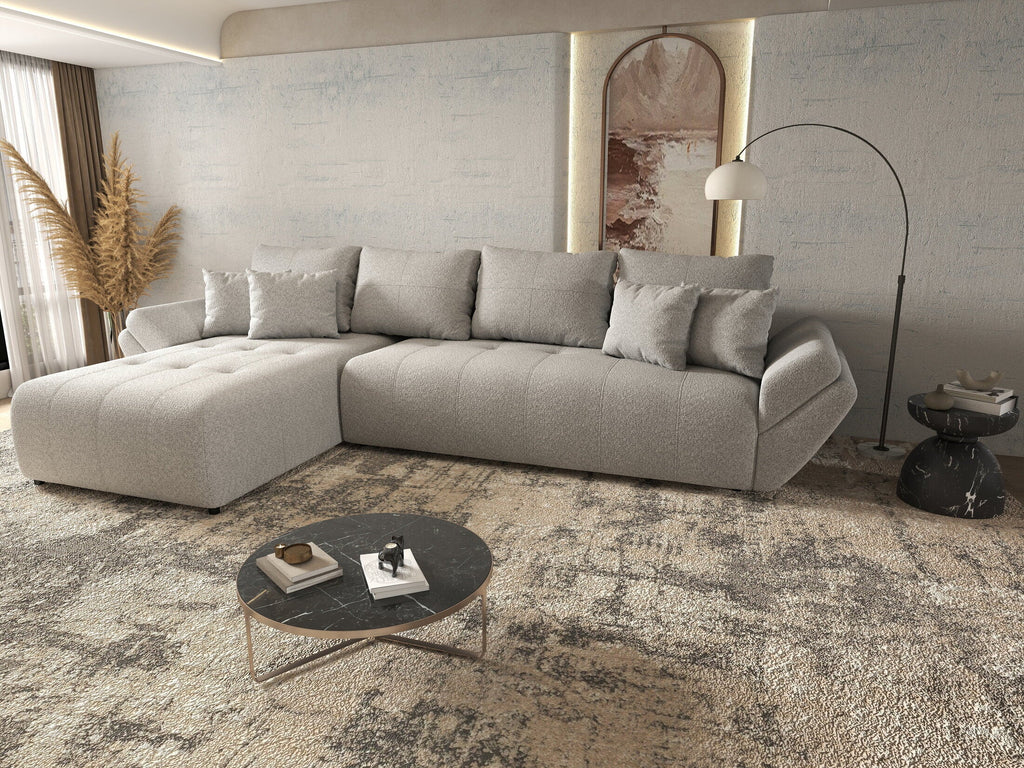 Colțar extensibil dumonde cu ladă de depozitare si sezut confortabil din spuma high-density, Berlin XL Euphoria Dove 350x185 cm
