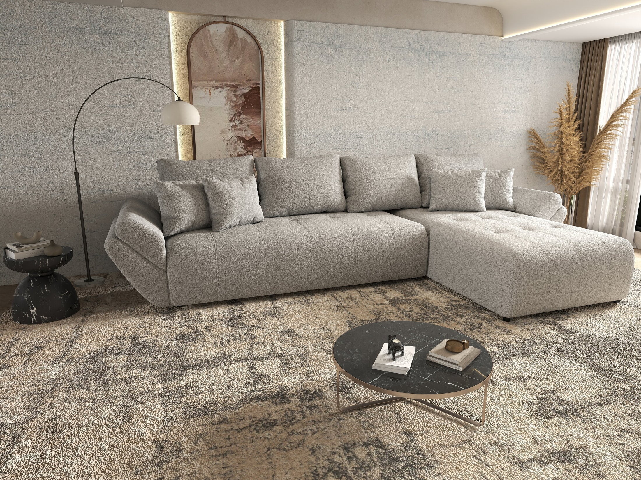 Colțar extensibil dumonde cu ladă de depozitare si sezut confortabil din spuma high-density, Berlin XL Euphoria Dove 350x185 cm II