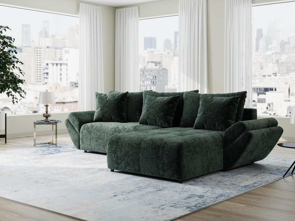 Colțar extensibil dumonde cu ladă de depozitare si sezut confortabil din spuma high-density, Berlin Euphoria Verde 280x185 cm II
