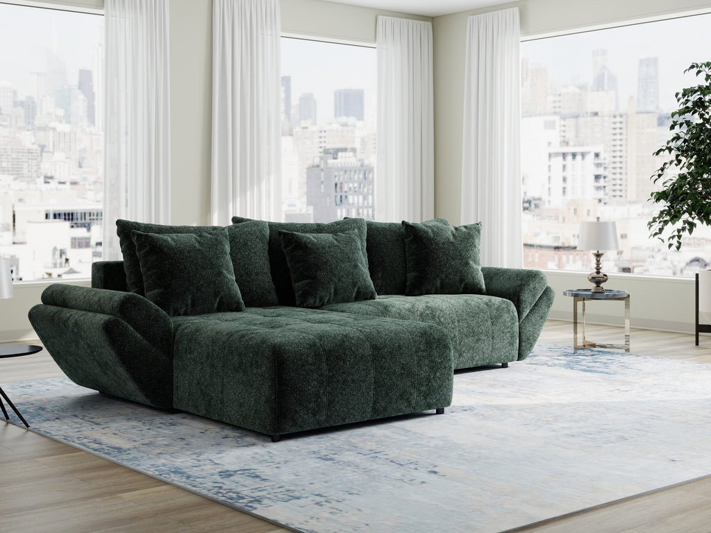 Colțar extensibil dumonde cu ladă de depozitare si sezut confortabil din spuma high-density, Berlin Euphoria Verde 280x185 cm