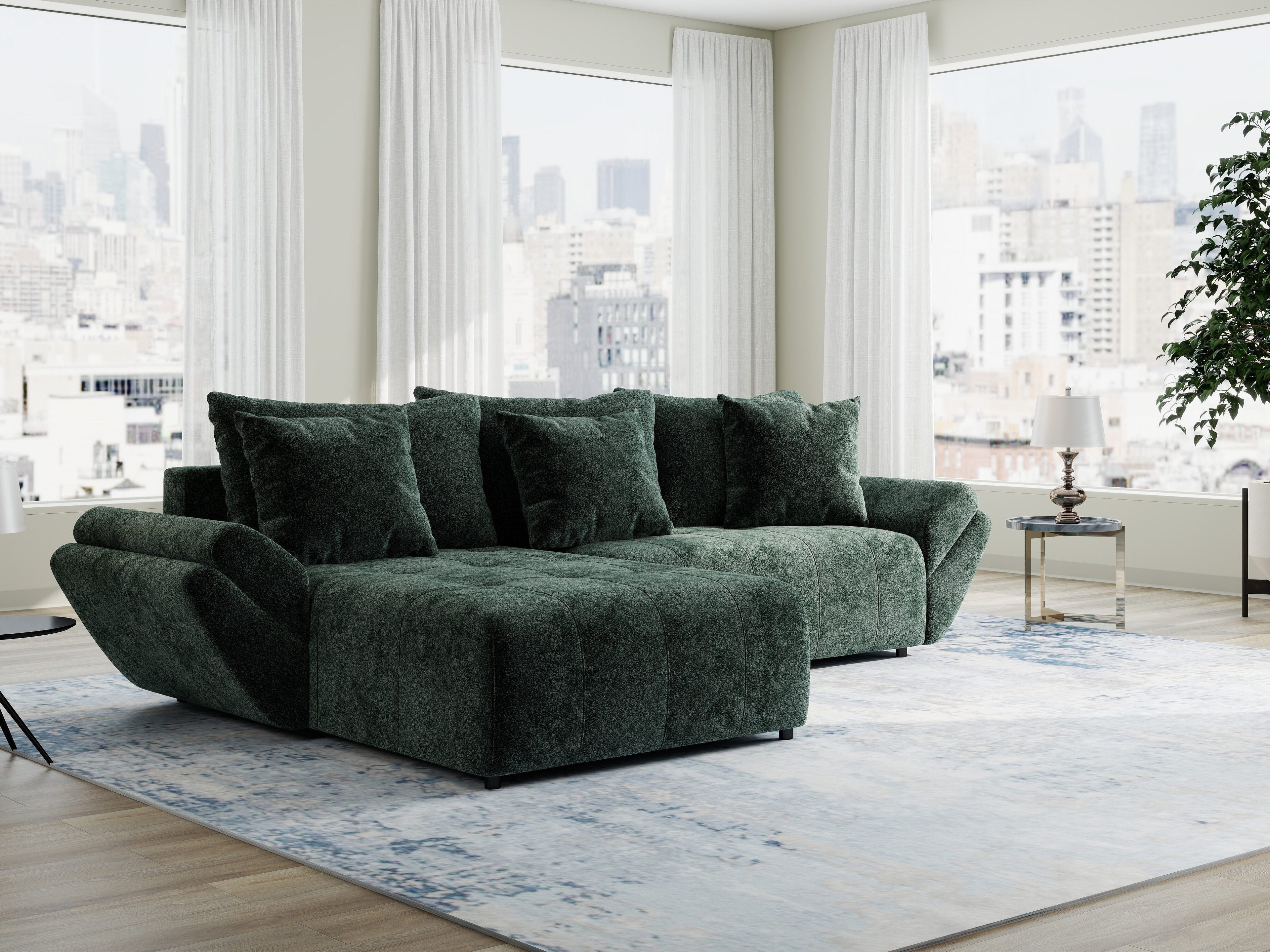Colțar extensibil dumonde cu ladă de depozitare si sezut confortabil din spuma high-density, Berlin Euphoria Verde 280x185 cm