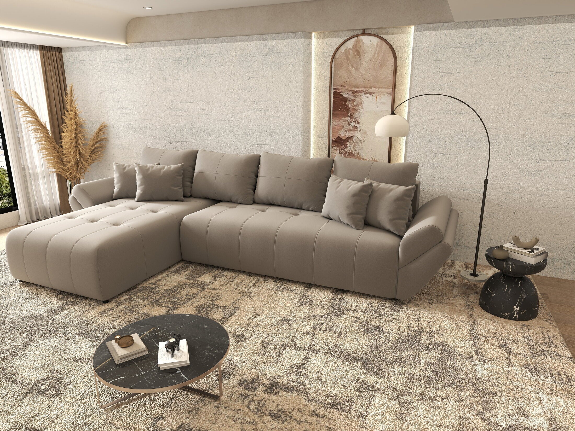 Colțar extensibil dumonde cu ladă de depozitare si sezut confortabil din spuma high-density, Berlin XL Royal Gri 350x185 cm