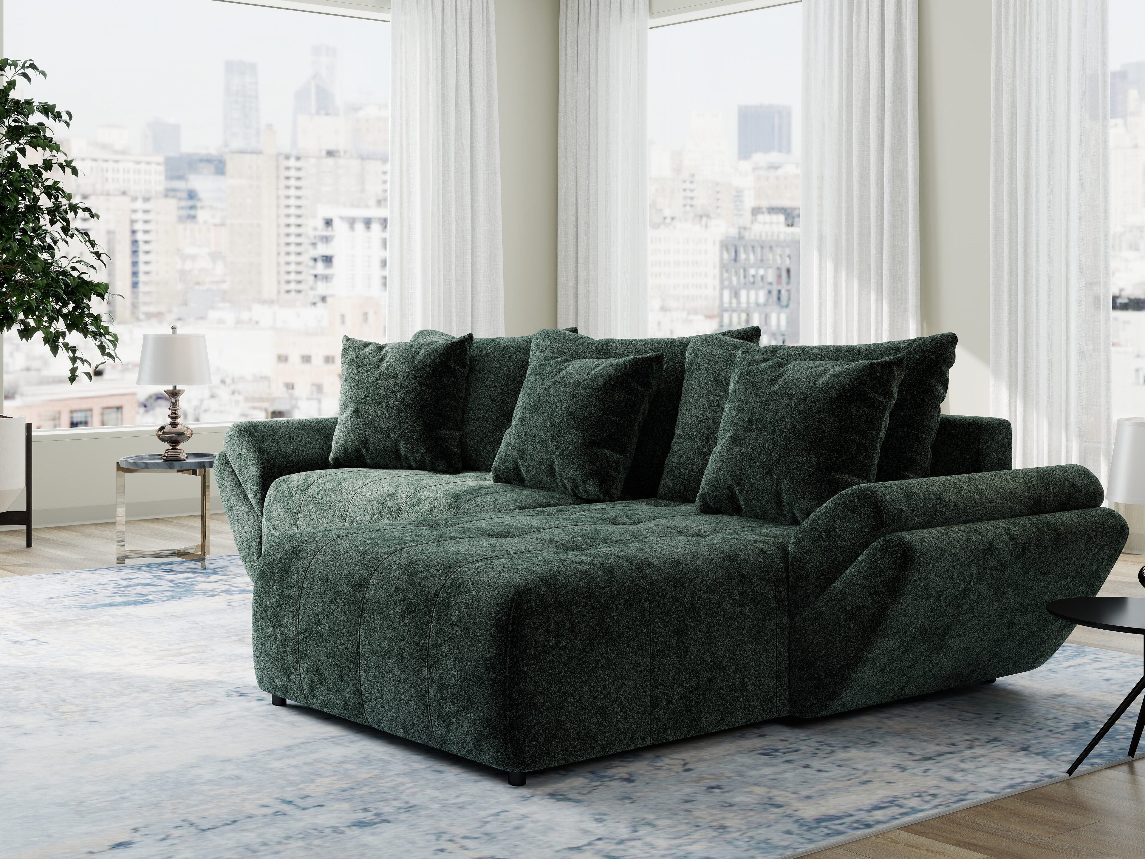 Colțar extensibil dumonde cu ladă de depozitare si sezut confortabil din spuma high-density, Berlin Euphoria Verde 280x185 cm II