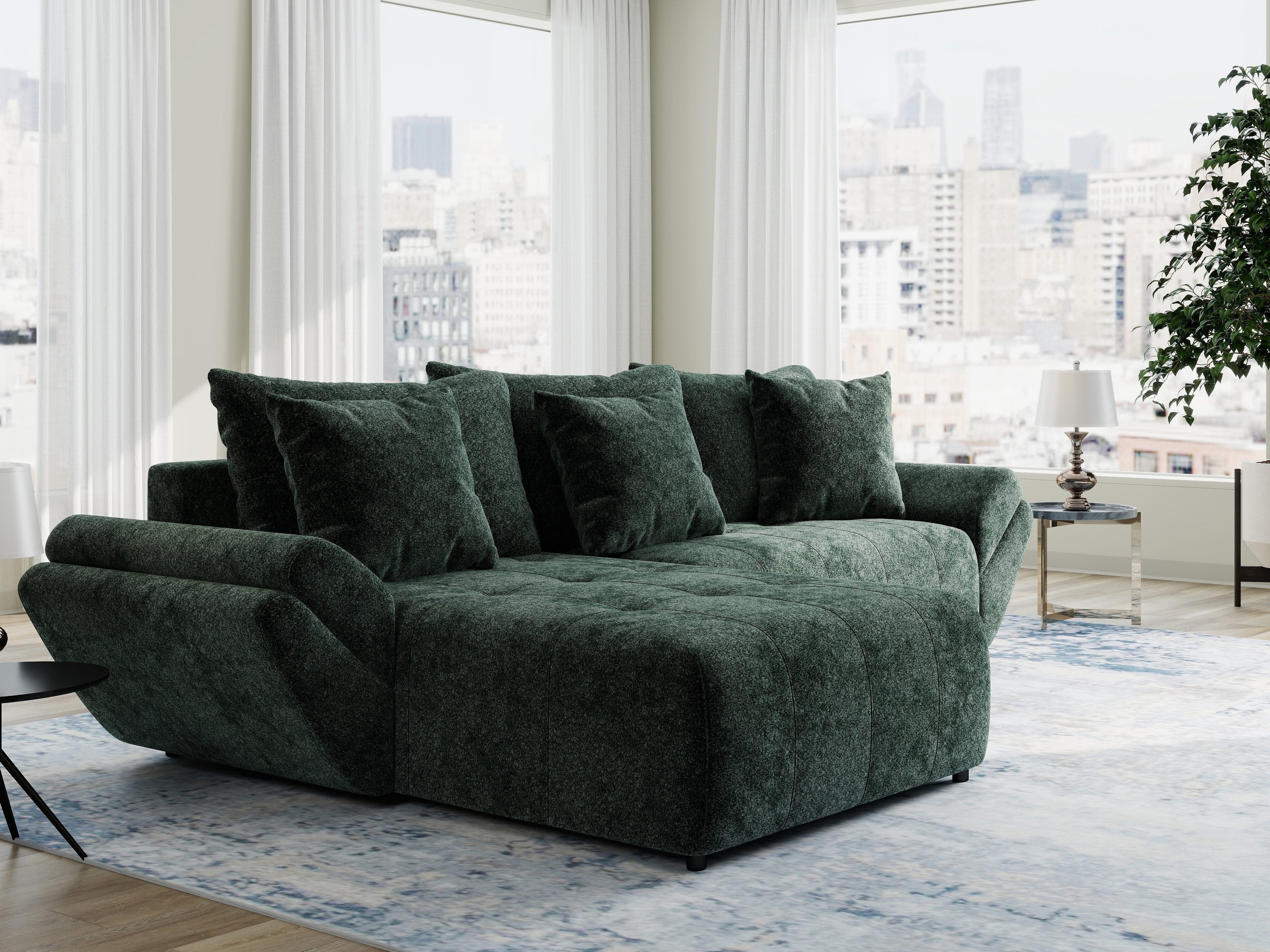 Colțar extensibil dumonde cu ladă de depozitare si sezut confortabil din spuma high-density, Berlin Euphoria Verde 280x185 cm