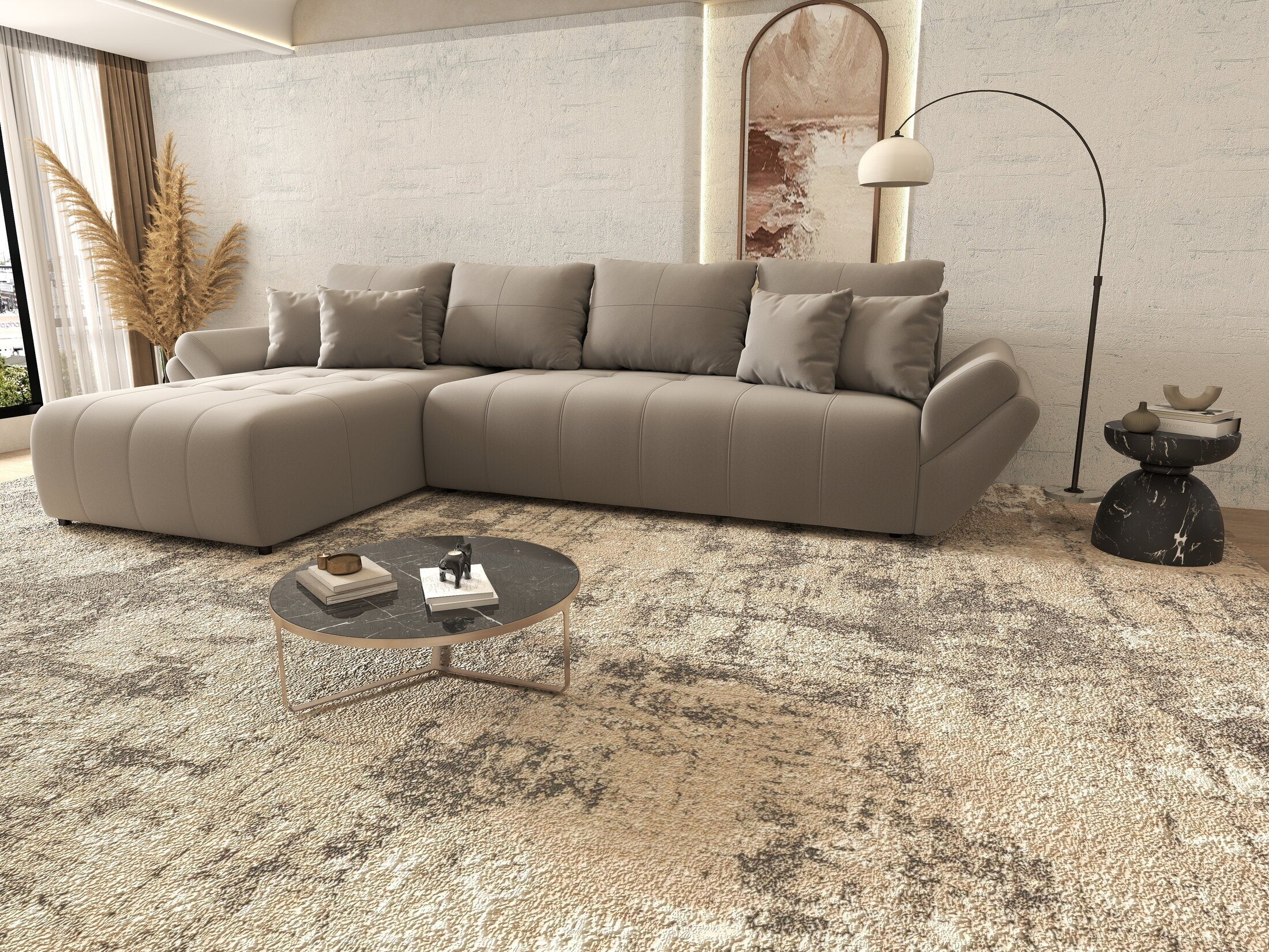 Colțar extensibil dumonde cu ladă de depozitare si sezut confortabil din spuma high-density, Berlin XL Royal Gri 350x185 cm