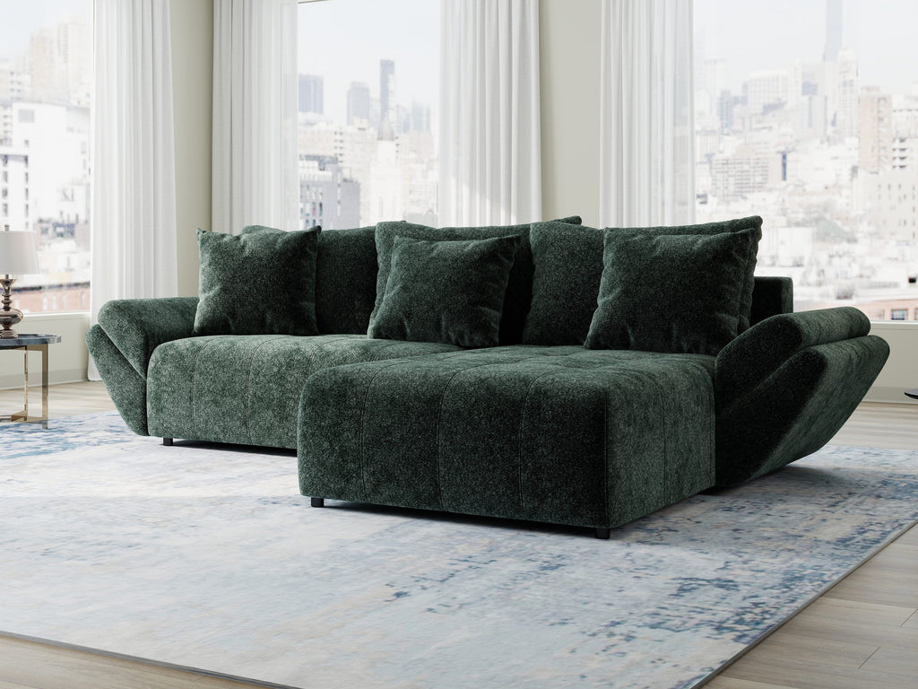 Colțar extensibil dumonde cu ladă de depozitare si sezut confortabil din spuma high-density, Berlin Euphoria Verde 280x185 cm II