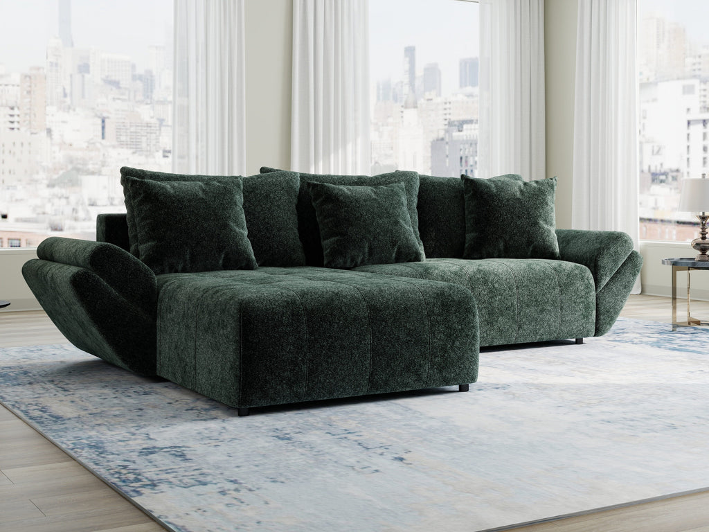 Colțar extensibil dumonde cu ladă de depozitare si sezut confortabil din spuma high-density, Berlin Euphoria Verde 280x185 cm