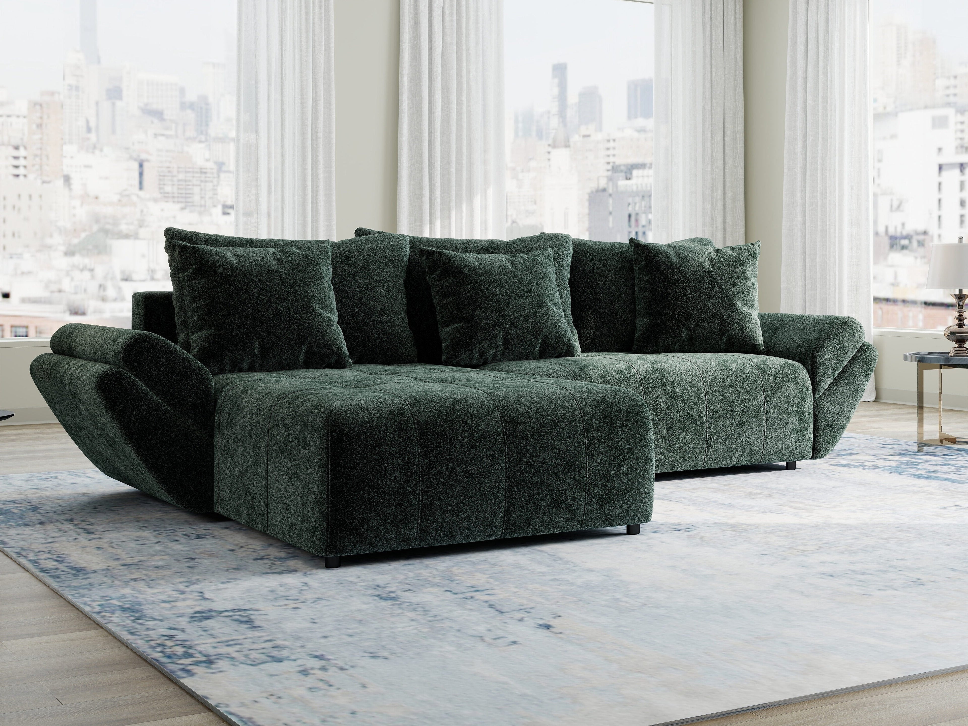 Colțar extensibil dumonde cu ladă de depozitare si sezut confortabil din spuma high-density, Berlin Euphoria Verde 280x185 cm