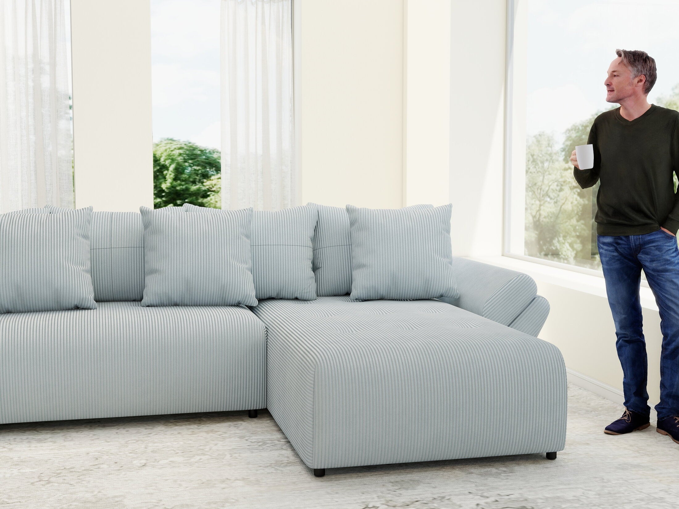 Colțar extensibil dumonde cu ladă de depozitare si sezut confortabil din spuma high-density, Berlin U Zoom GREY 380x180 cm