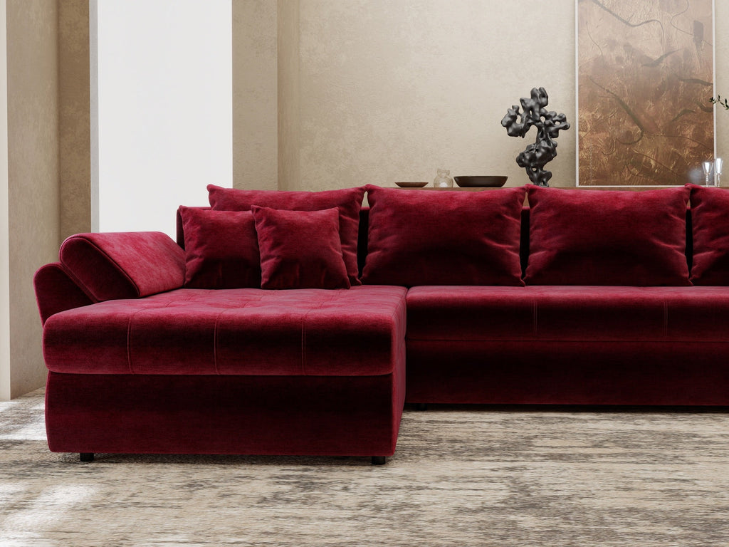 Colțar extensibil dumonde cu ladă de depozitare si sezut confortabil din spuma high-density, Loana XL Monolith Rosu 335x185 cm