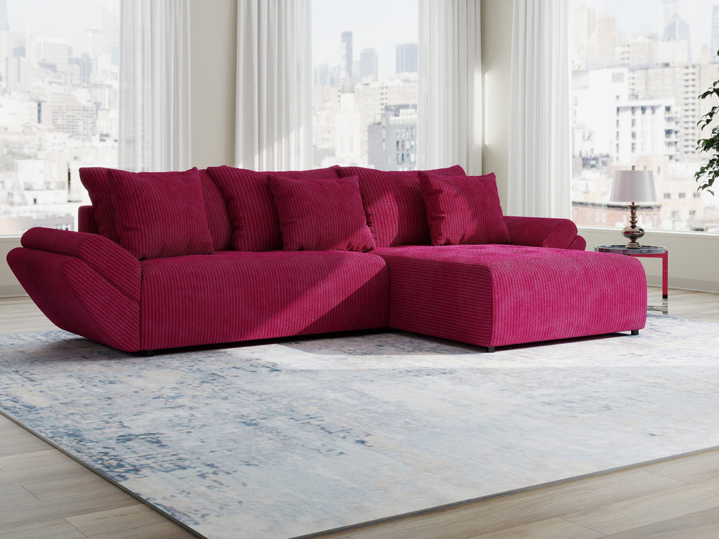 Colțar extensibil dumonde cu ladă de depozitare si sezut confortabil din spuma high-density, Berlin Zoom Rosu 280x185 cm II