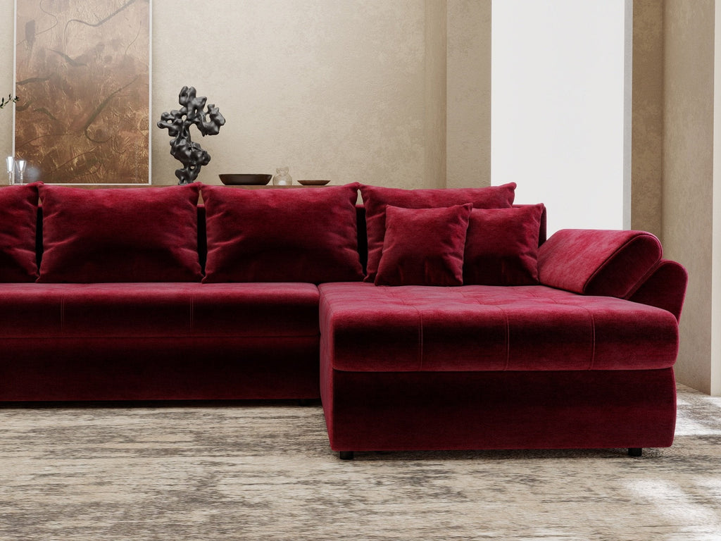 Colțar extensibil dumonde cu ladă de depozitare si sezut confortabil din spuma high-density, Loana XL Monolith Rosu II 335x185 cm