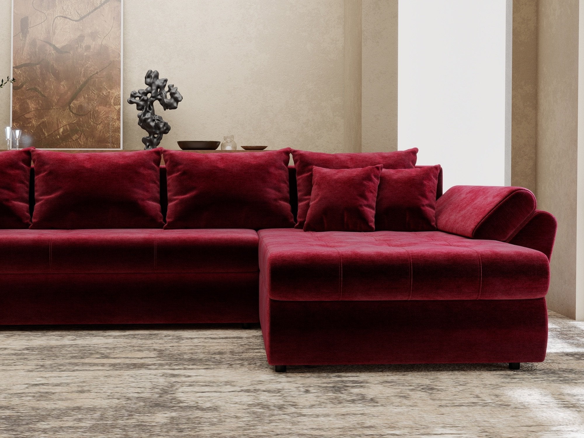 Colțar extensibil dumonde cu ladă de depozitare si sezut confortabil din spuma high-density, Loana XL Monolith Rosu II 335x185 cm