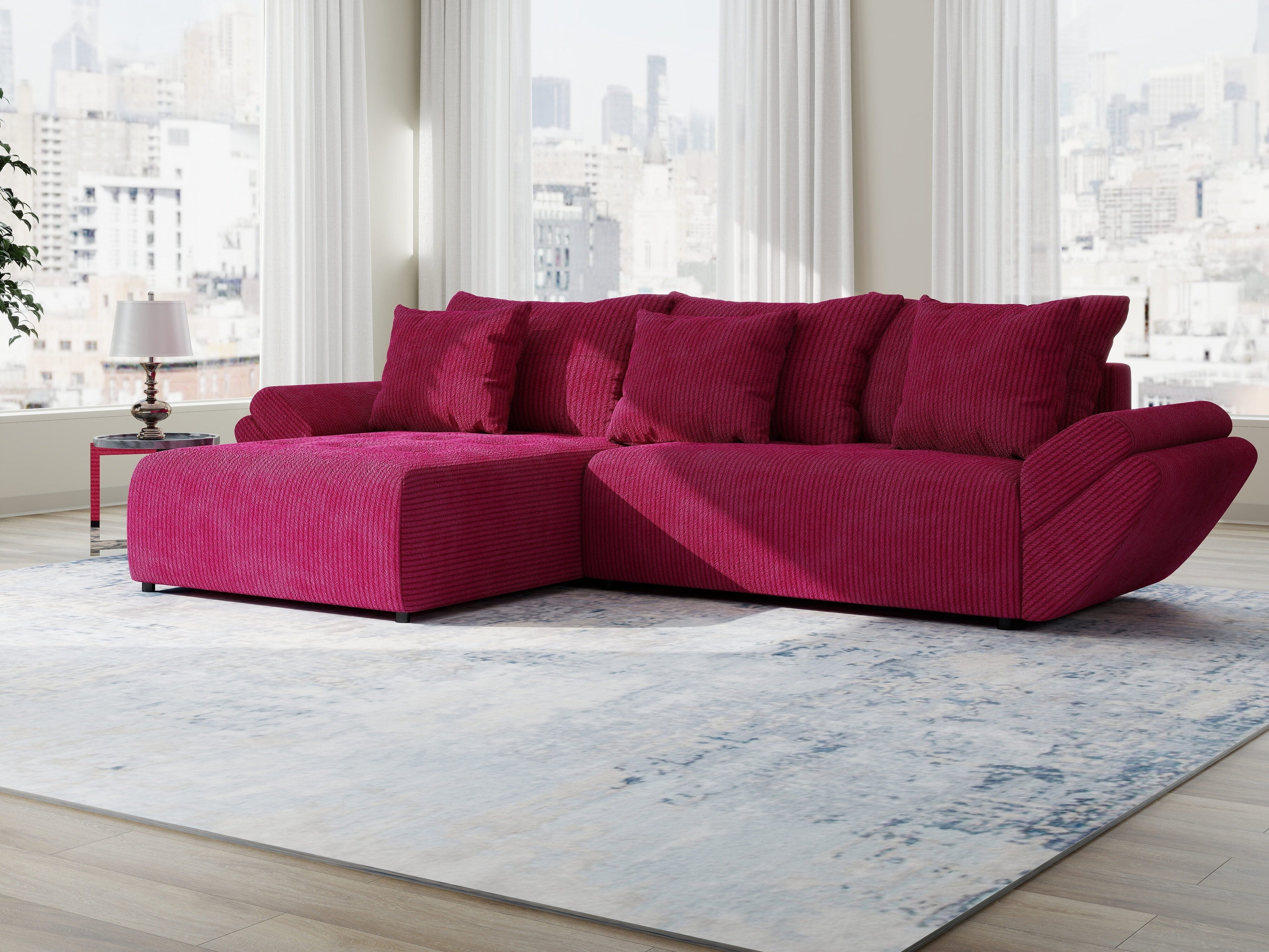 Colțar extensibil dumonde cu ladă de depozitare si sezut confortabil din spuma high-density, Berlin Zoom Rosu 280x185 cm