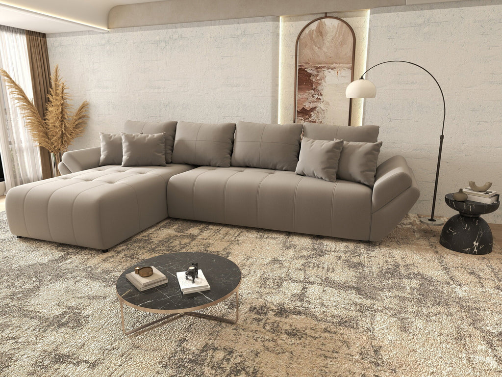 Colțar extensibil dumonde cu ladă de depozitare si sezut confortabil din spuma high-density, Berlin XL Royal Gri 350x185 cm